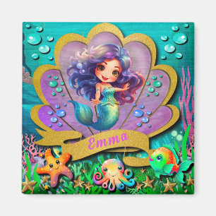 Aimant Fête d'anniversaire sous la mer et fille sirène