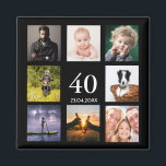 Aimant fête de 40e anniversaire noir photo collage mec<br><div class="desc">Un aimant pour une fête de 40ème anniversaire pour un type, célébrant sa vie avec un collage de 8 de vos propres photos. Modèles pour l'âge de 40 ans et une date. Date de naissance ou date de la fête. Lettres de couleur blanche. Arrière - plan noir. Parfait comme une...</div>