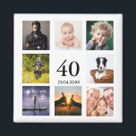 Aimant fête de 40e anniversaire photo collage mec<br><div class="desc">Un aimant pour une fête de 40ème anniversaire pour un type, célébrant sa vie avec un collage de 8 de vos propres photos. Modèles pour l'âge de 40 ans et une date. Date de naissance ou date de la fête. Lettres de couleur noire. Fond blanc. Parfait comme une faveur de...</div>