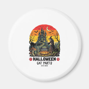 Aimant Fête de chat d'Halloween Sorcière Chaudron Chats n