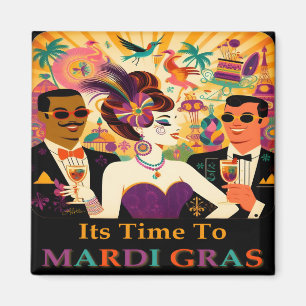 Aimant Fête de cocktail rétro milieu du siècle Mardi Gras