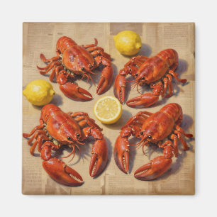 Aimant Fête de homard frais bouilli au citron sur journal