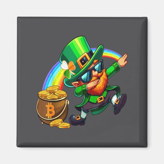Aimant Fête de la Saint-Patrick Dabbing Bitcoin Arc-en-ci (Devant)