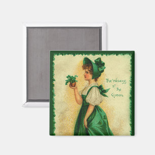 Aimant Fête de la Saint-Patrick vintage : jeune femme por