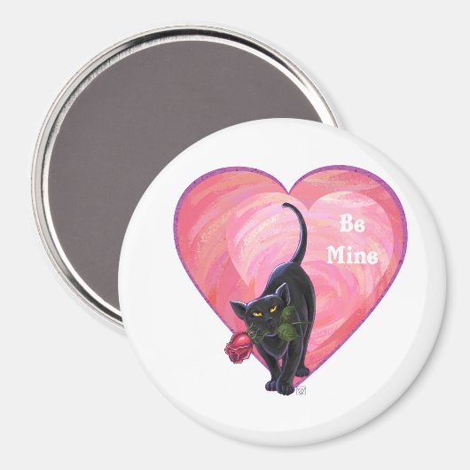 Aimant Fête de la Saint-Valentin au chat noir (Recto/Verso)