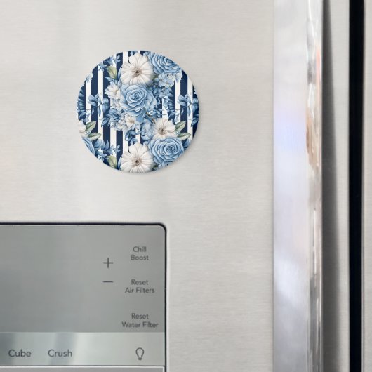 Aimant Fête de mariage floral bleu marine rayé (In situ (réfrigérateur))