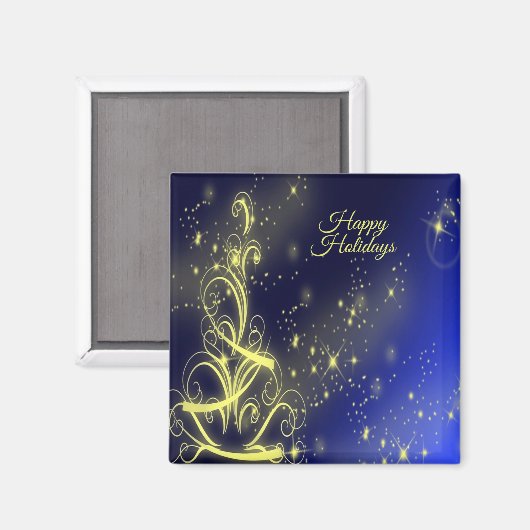 Aimant Fête de Noël Arbre d'or Étoiles Marine Fêtes Bleue (Recto/Verso)