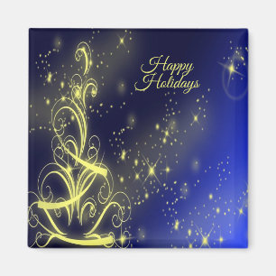 Aimant Fête de Noël Arbre d'or Étoiles Marine Fêtes Bleue