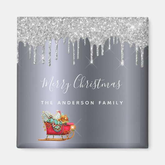 Aimant Fête de Noël argent parties scintillant rouge de t (Devant)