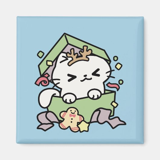 Aimant Fête de Noël avec Purr-ty Time Cat (Devant)