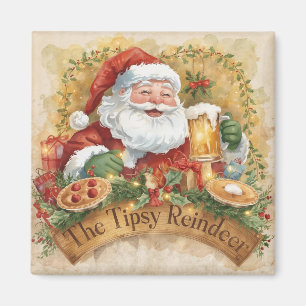 Aimant Fête de Noël britannique : le Père Noël au pub