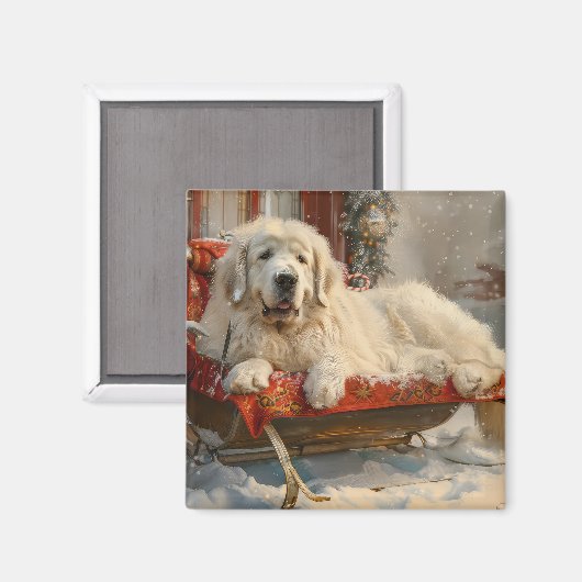 Aimant Fête de Noël des Chiens des Pyrénées (Recto/Verso)