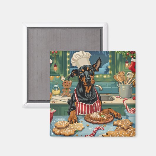 Aimant Fête de Noël Doberman Pinscher (Recto/Verso)