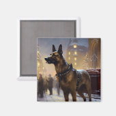 Aimant Fête de Noël du Malinois Belge (Recto/Verso)