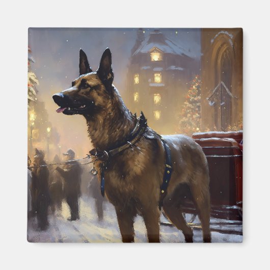 Aimant Fête de Noël du Malinois Belge (Devant)