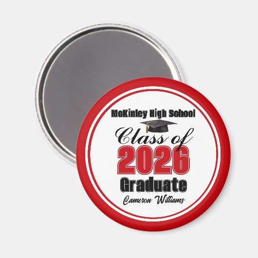 Aimant Fête de remise des diplômes personnalisée en rouge (Recto/Verso)