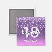 Aimant fête des 18 ans diamants paillettes violet rose (Recto/Verso)