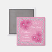 Aimant Fête des 35 ans Damassé Rose & Fleurs (Recto/Verso)