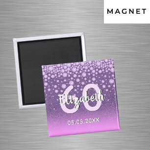 Aimant fête des 60 ans nom paillettes rose violet