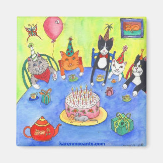 Aimant Fête des chats ! Chats-chats d'anniversaire amusan
