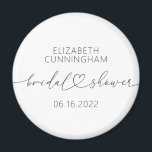 Aimant Fête des mariées cardiaque minimale moderne simple<br><div class="desc">Ce design simple et moderne est composé de sans serif et de typographie cursive ludique avec des coeurs de doodle. Idéal pour les faveurs de la fête de la mariée mariage.</div>