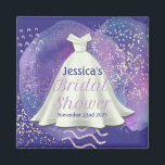 Aimant Fête des mariées Mariage Gown violet & Rose Gold G<br><div class="desc">Fête des mariées Mariage Gown Purple Aquarelle et Rose or Parties scintillant Accents - Personnalisé avec le nom de la mariée à être et la date de son événement.</div>