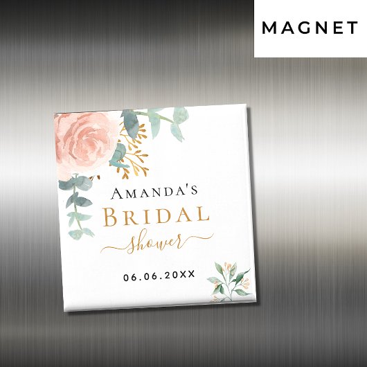 Aimant Fête des mariées rose or floral eucalyptus faveur