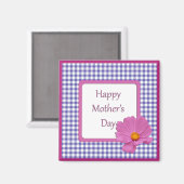 Aimant Fête des Mères Fleur violette et En vichy design (Recto/Verso)