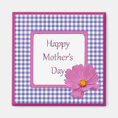 Aimant Fête des Mères Fleur violette et En vichy design (Devant)