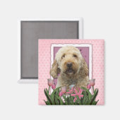 Aimant Fête des mères - Tulipes roses - Goldendoodle (Recto/Verso)
