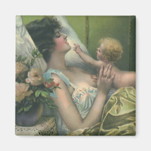 Aimant Fête des mères vintage, maman victorienne avec béb