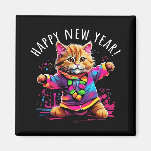 Aimant Fête du Nouvel An Chat Dansant Design (Devant)