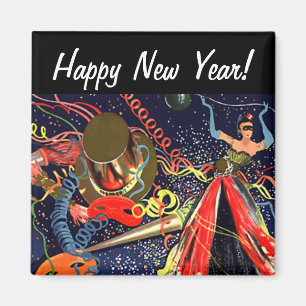 Aimant Fête du Nouvel An Vintage avec Confettis
