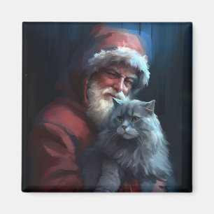 Aimant Fête du Père Noël du chat bleu russe