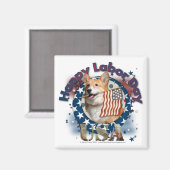 Aimant Fête du Travail - Drapeau - Corgi - Owen (Recto/Verso)