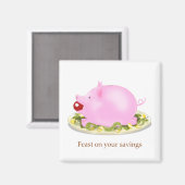 Aimant Fête sur vos épargnes Piggy Bank sur plaque d'arge (Recto/Verso)