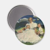 Aimant Fête vintage des mères, maman avec enfants (Recto/Verso)