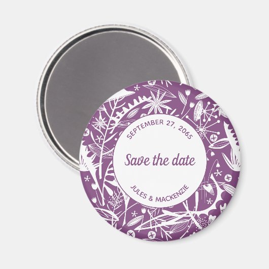 Aimant Feuillage de violet botanique Enregistrer la date (Recto/Verso)