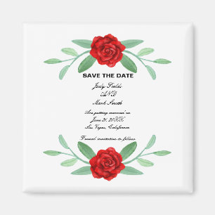 Aimant Feuillage Floral Rouge Enregistrer La Date