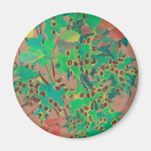 Aimant Feuille croustillant, automne floral, vert, jaune