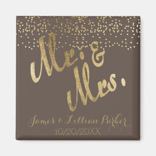 Aimant Feuille d'or "M. et Mme" mariage de Faux de