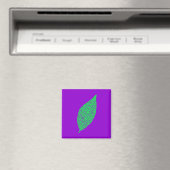 Aimant Feuille squelette art linéaire violet et vert (In Situ (Lave-vaisselle))