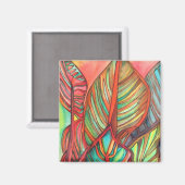 Aimant Feuilles de Canna orange aquarelle art original (Recto/Verso)
