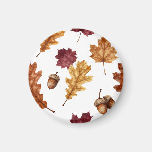 Aimant Feuilles de chêne d'automne Motif aquarelle de gla