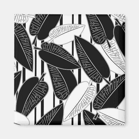 Aimant Feuilles de ficus noir moderne abstrait rayé p (Devant)