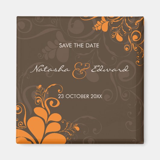 Aimant Feuilles Orange Déco Et Fleurs Sauvent La Date (Devant)