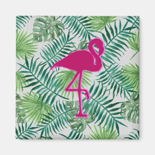 Aimant Feuilles tropicaux exotiques Motif et Flamant rose