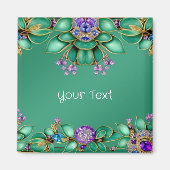 Aimant Feuilles Vertes Pierreries Violettes (Devant)