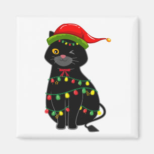Aimant Feux de Noël de Chat Noir Carré