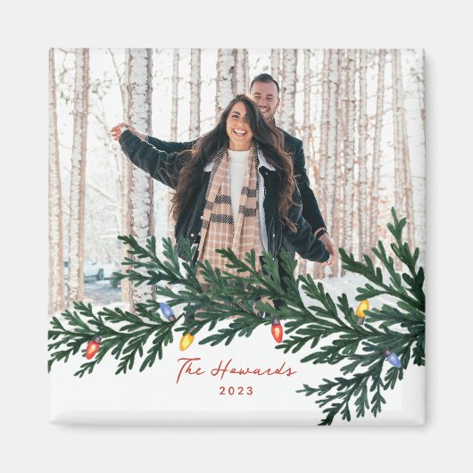 Aimant Feux de Noël et photo de verdure (Devant)